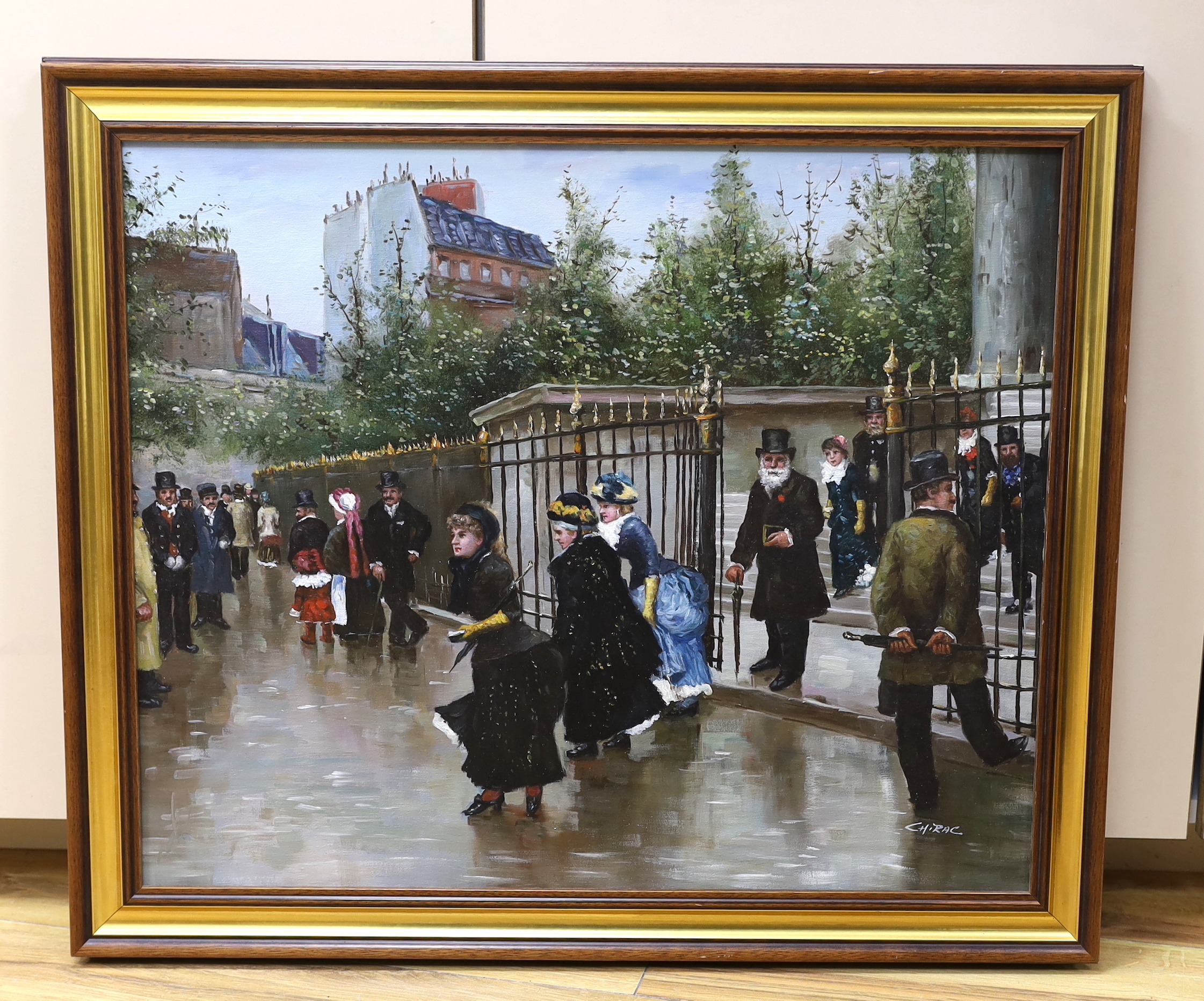 Chirac, Impressionist oil on canvas, street scene with figures, signed, 49 x 60cm